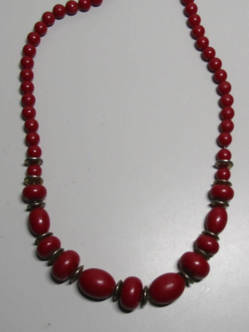 vintage red graduated bead necklace 24 inches with silver disk spacers